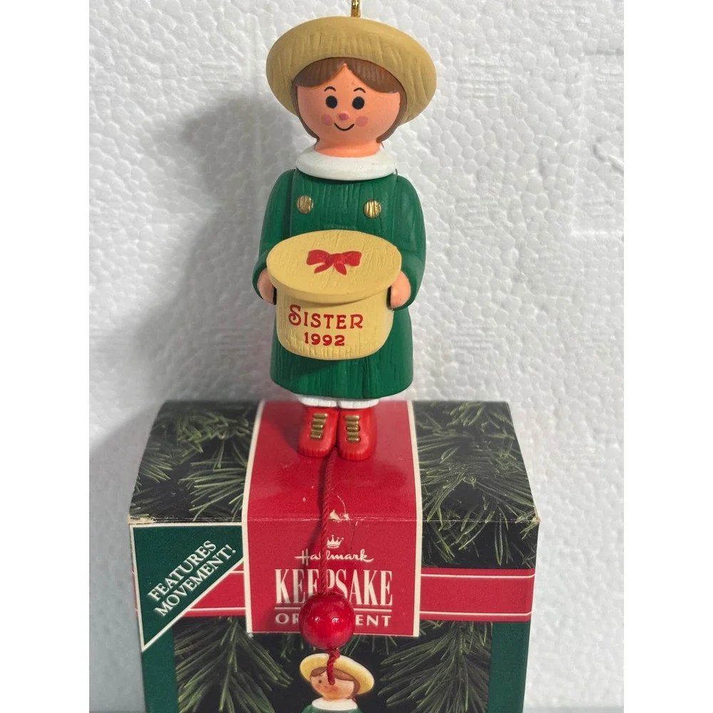 Hallmark Keepsake Ornament 1992‎ Sister With Teddy Bear Basket Movement